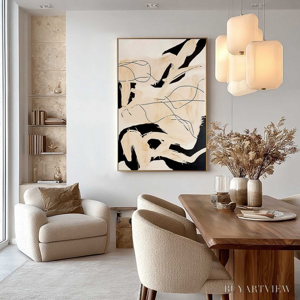 ARTOVITAS Choreography | Black and Beige Abstract Oil Painting for Wall - image 4