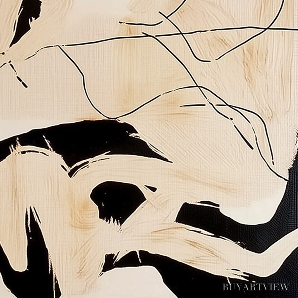 ARTOVITAS Choreography | Black and Beige Abstract Oil Painting for Wall - image 5