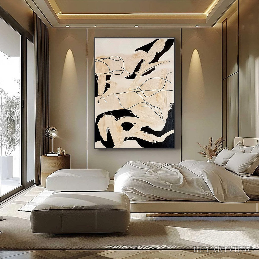 ARTOVITAS Choreography | Black and Beige Abstract Oil Painting for Wall - image 6