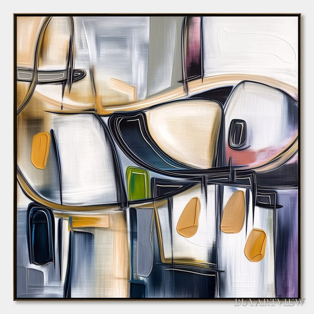 ARTOVITAS Syncopation – Modern Abstract Square Painting with Textured Accents - image 1