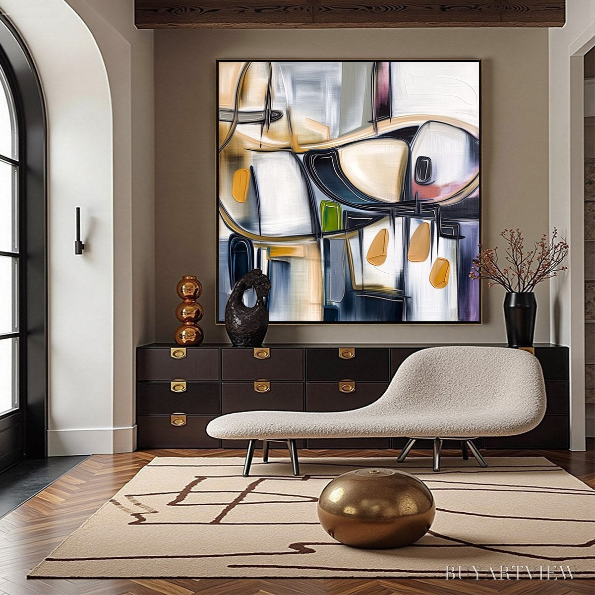ARTOVITAS Syncopation – Modern Abstract Square Painting with Textured Accents - image 4