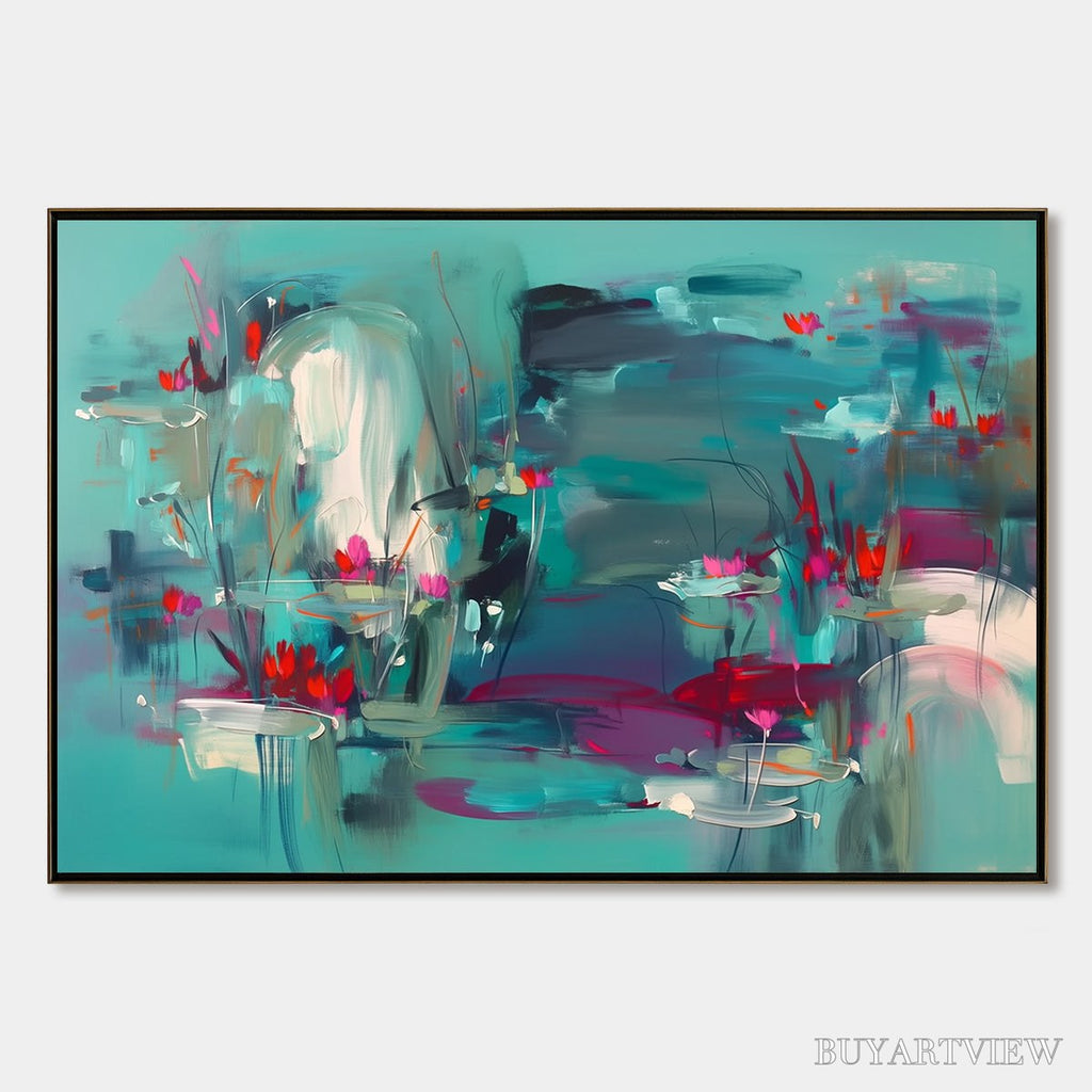 ARTOVITAS Aquatic Reverie – Vibrant Abstract Water Lily Pond Painting - image 1
