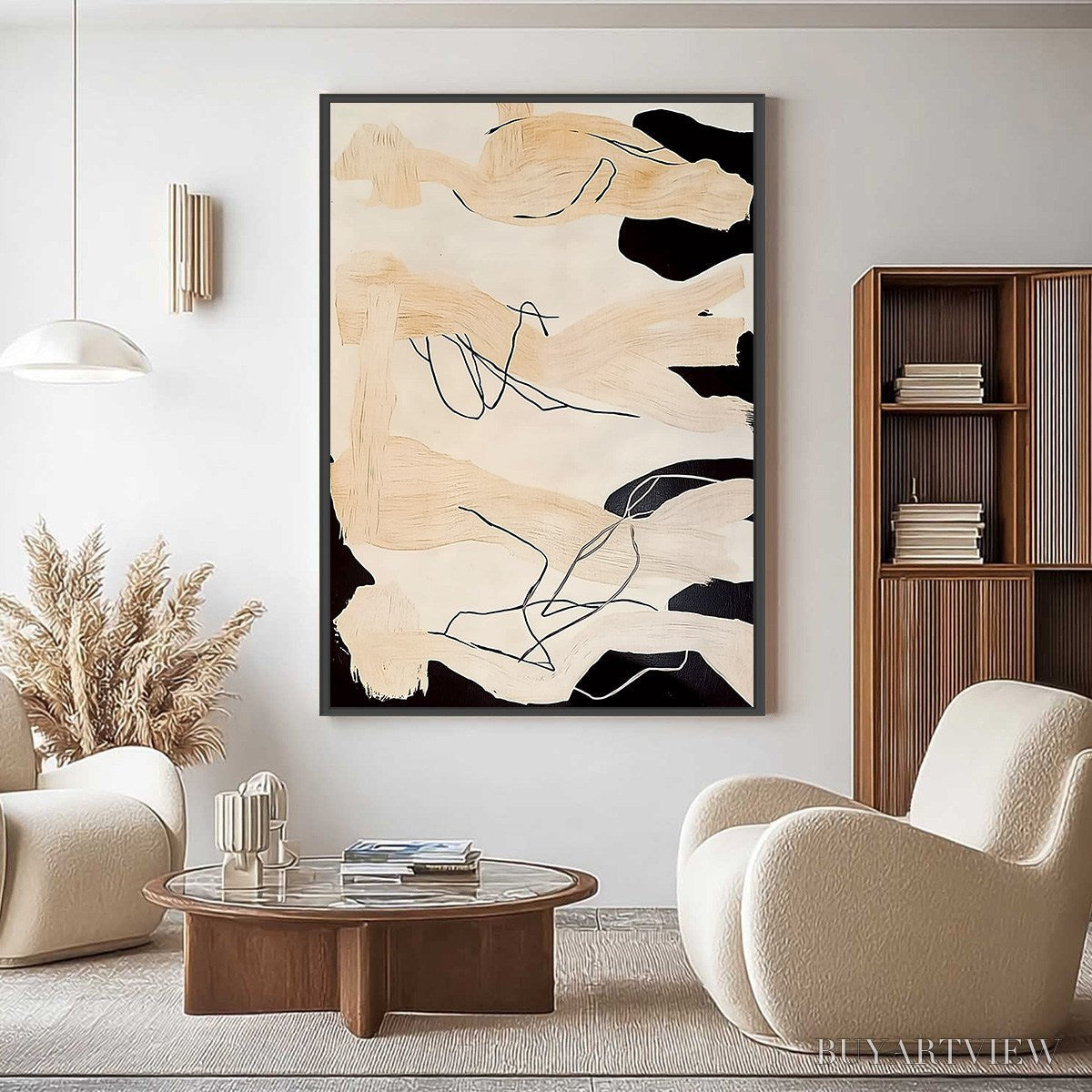 ARTOVITAS Echoes of Silence – Vertical Wabi Sabi Abstract Painting in Neutral Tones - image 2