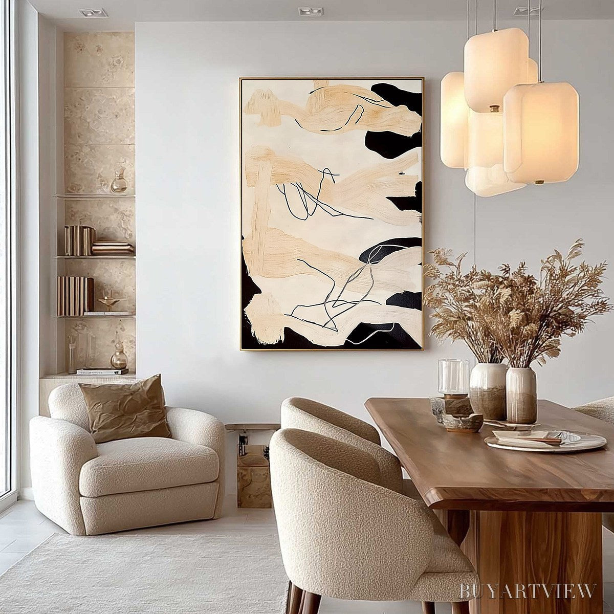 ARTOVITAS Echoes of Silence – Vertical Wabi Sabi Abstract Painting in Neutral Tones - image 4