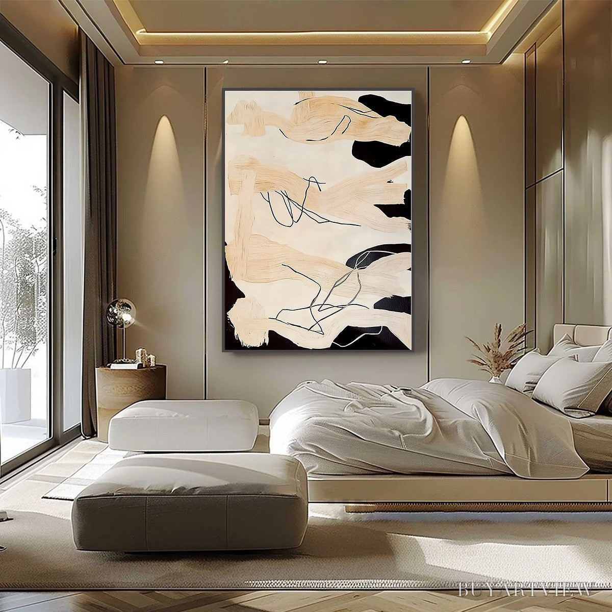 ARTOVITAS Echoes of Silence – Vertical Wabi Sabi Abstract Painting in Neutral Tones - image 6