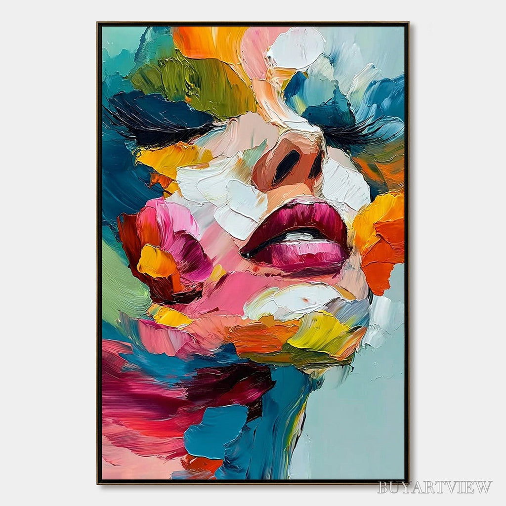 ARTOVITAS Vibrant Repose – Colorful Abstract Portrait Impasto Oil Painting - image 1