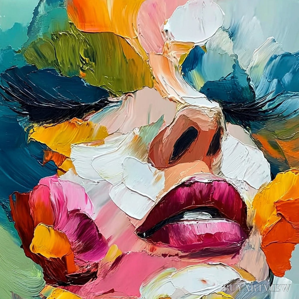 ARTOVITAS Vibrant Repose – Colorful Abstract Portrait Impasto Oil Painting - image 3