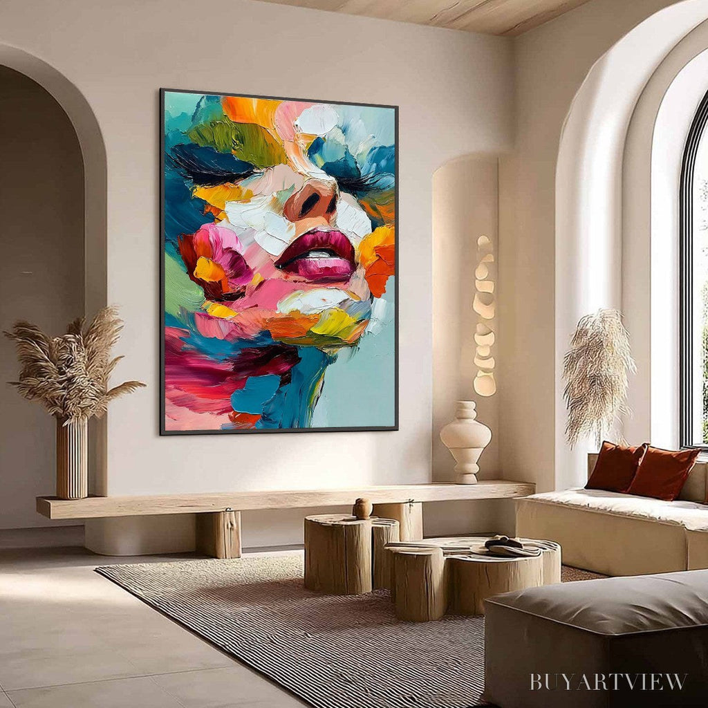 ARTOVITAS Vibrant Repose – Colorful Abstract Portrait Impasto Oil Painting - image 4