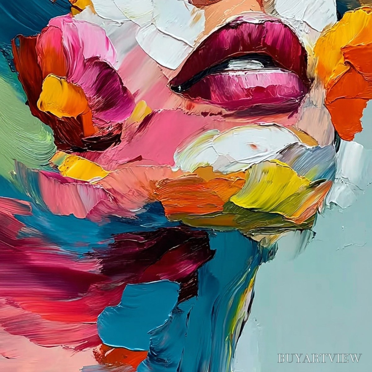 ARTOVITAS Vibrant Repose – Colorful Abstract Portrait Impasto Oil Painting - image 5