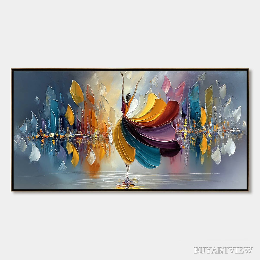 ARTOVITAS Urban Rhapsody – Textured Palette Knife Painting of a Dancer in a Cityscape - image 1