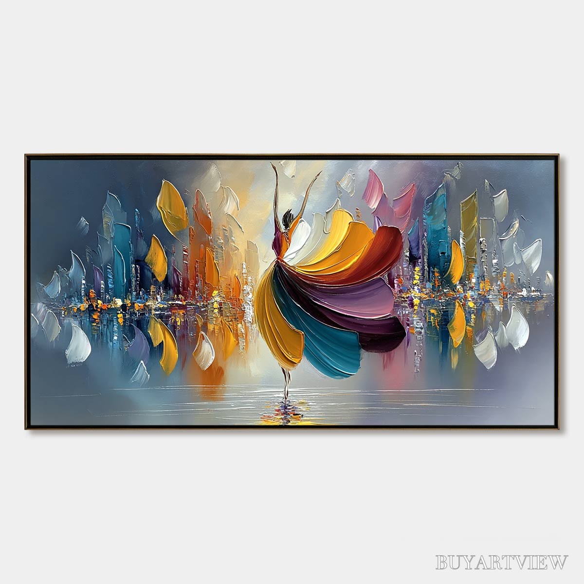 ARTOVITAS Urban Rhapsody – Textured Palette Knife Painting of a Dancer in a Cityscape - image 1
