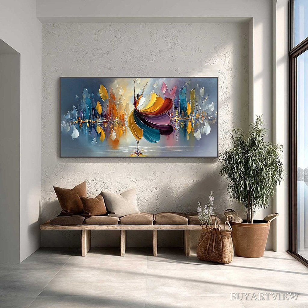 ARTOVITAS Urban Rhapsody – Textured Palette Knife Painting of a Dancer in a Cityscape - image 2