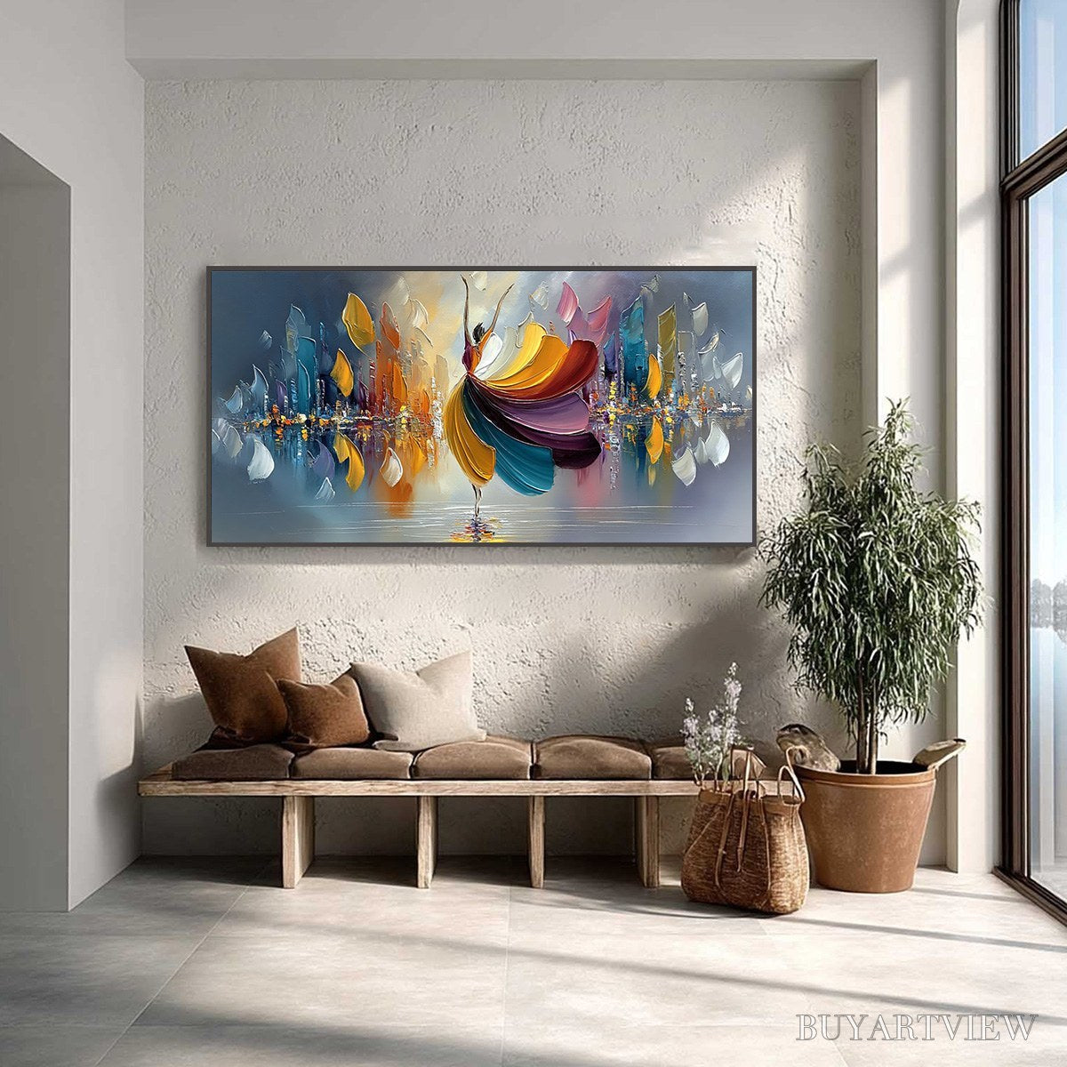 ARTOVITAS Urban Rhapsody – Textured Palette Knife Painting of a Dancer in a Cityscape - image 2