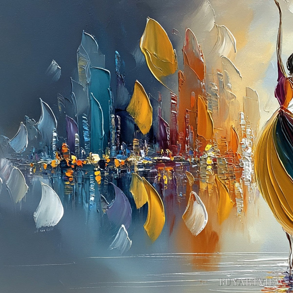 ARTOVITAS Urban Rhapsody – Textured Palette Knife Painting of a Dancer in a Cityscape - image 3
