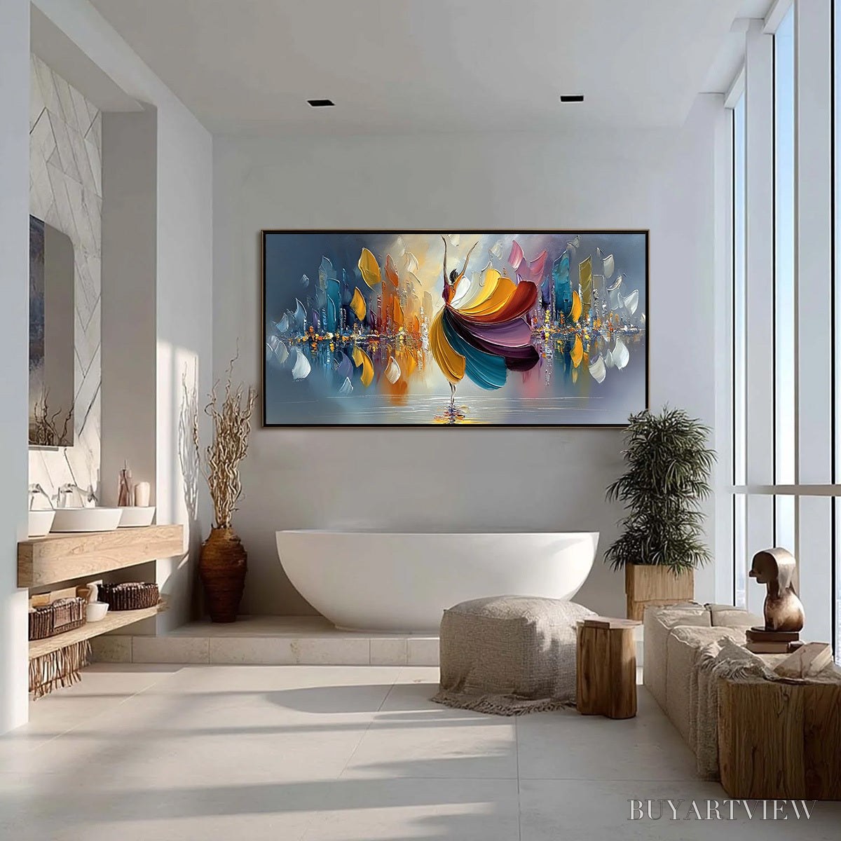 ARTOVITAS Urban Rhapsody – Textured Palette Knife Painting of a Dancer in a Cityscape - image 4