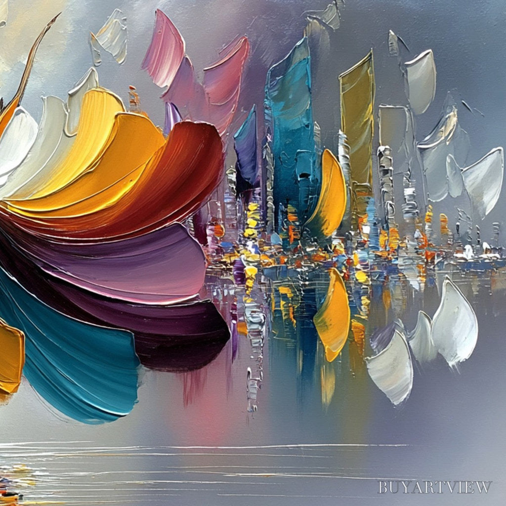 ARTOVITAS Urban Rhapsody – Textured Palette Knife Painting of a Dancer in a Cityscape - image 5