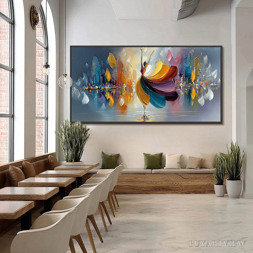 ARTOVITAS Urban Rhapsody – Textured Palette Knife Painting of a Dancer in a Cityscape - image 6