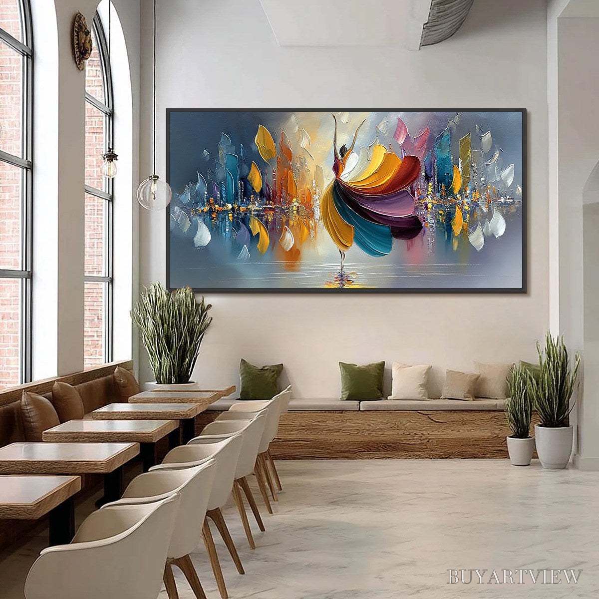 ARTOVITAS Urban Rhapsody – Textured Palette Knife Painting of a Dancer in a Cityscape - image 6
