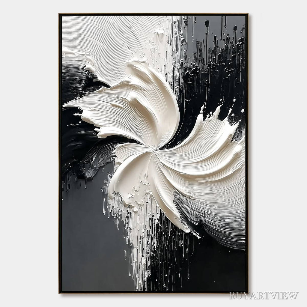 ARTOVITAS Convergence – Textured Black and White Abstract Impasto Painting - image 1