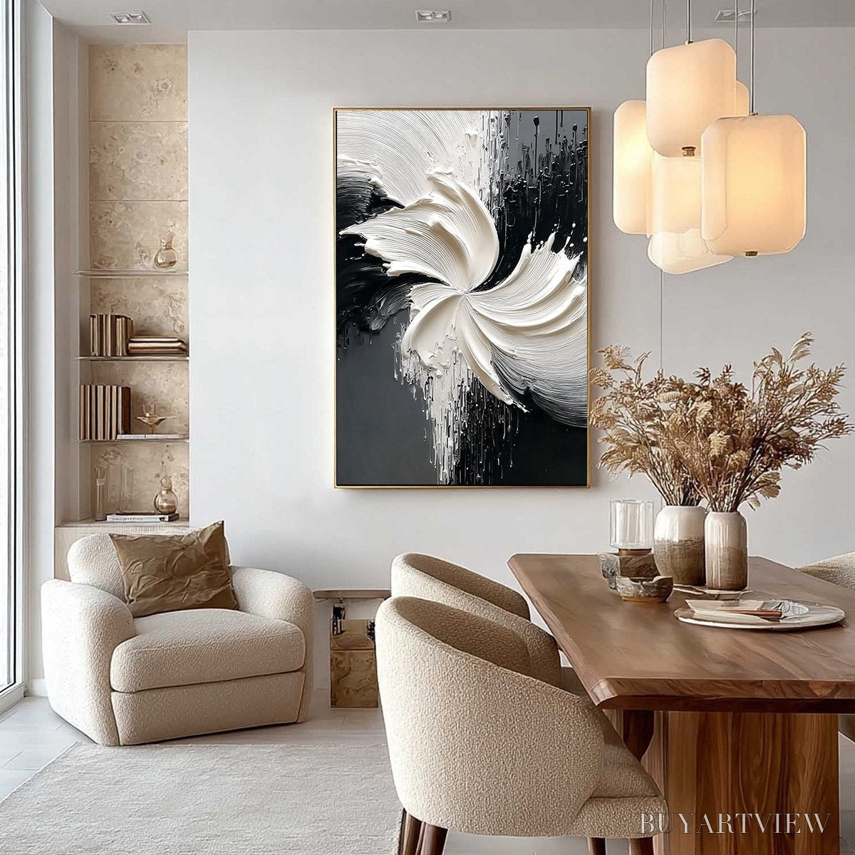 ARTOVITAS Convergence – Textured Black and White Abstract Impasto Painting - image 2