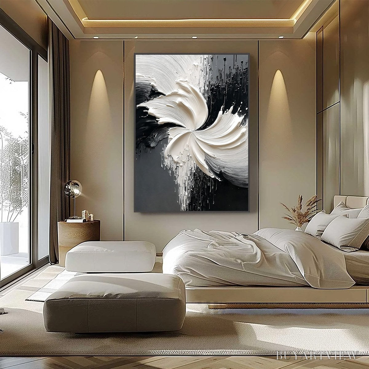 ARTOVITAS Convergence – Textured Black and White Abstract Impasto Painting - image 4