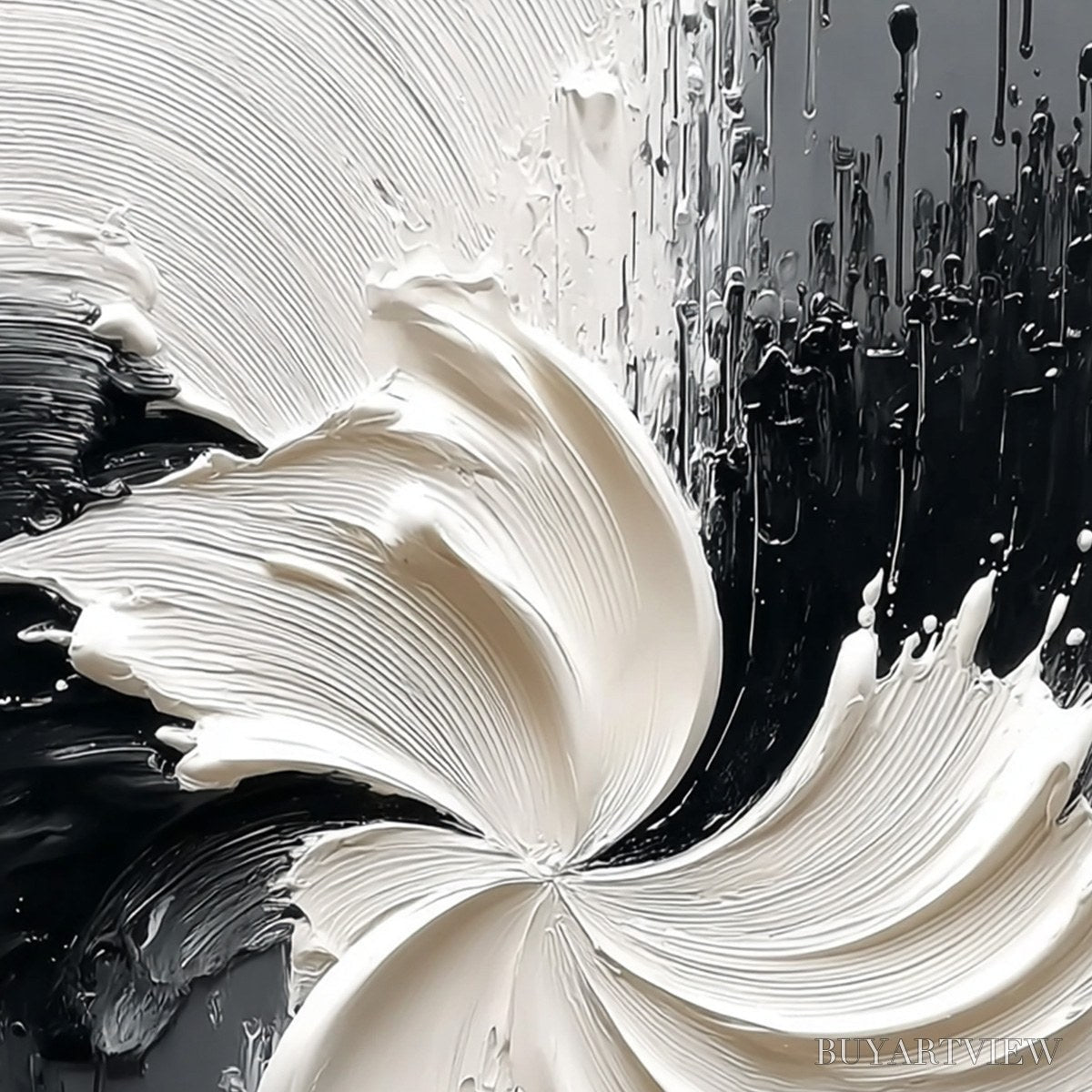ARTOVITAS Convergence – Textured Black and White Abstract Impasto Painting - image 5