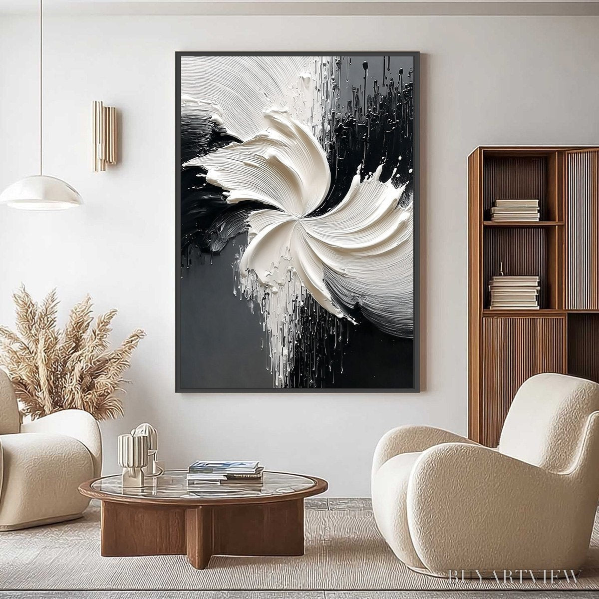 ARTOVITAS Convergence – Textured Black and White Abstract Impasto Painting - image 6