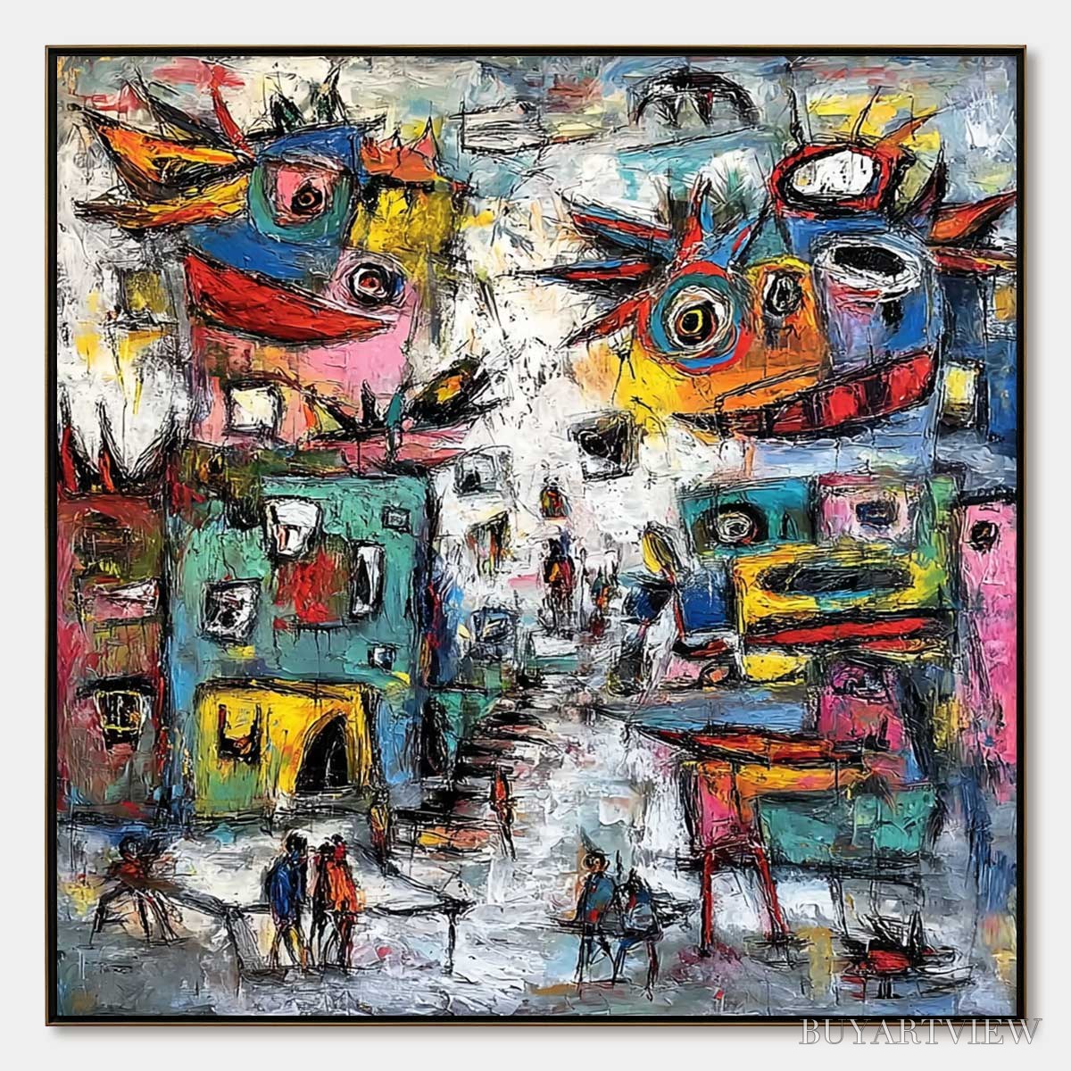 ARTOVITAS Urban Fantasia – Vibrant and Textured Abstract Cityscape Painting - image 1