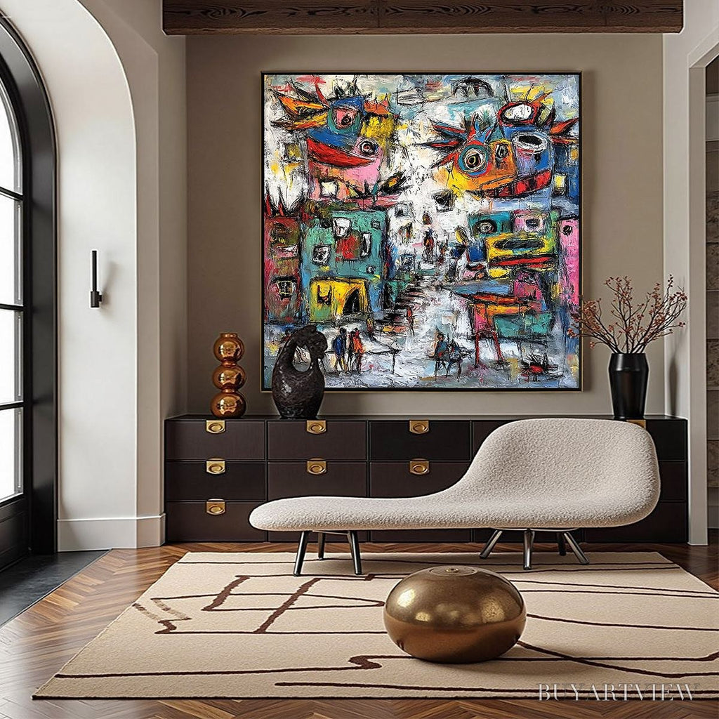 ARTOVITAS Urban Fantasia – Vibrant and Textured Abstract Cityscape Painting - image 2