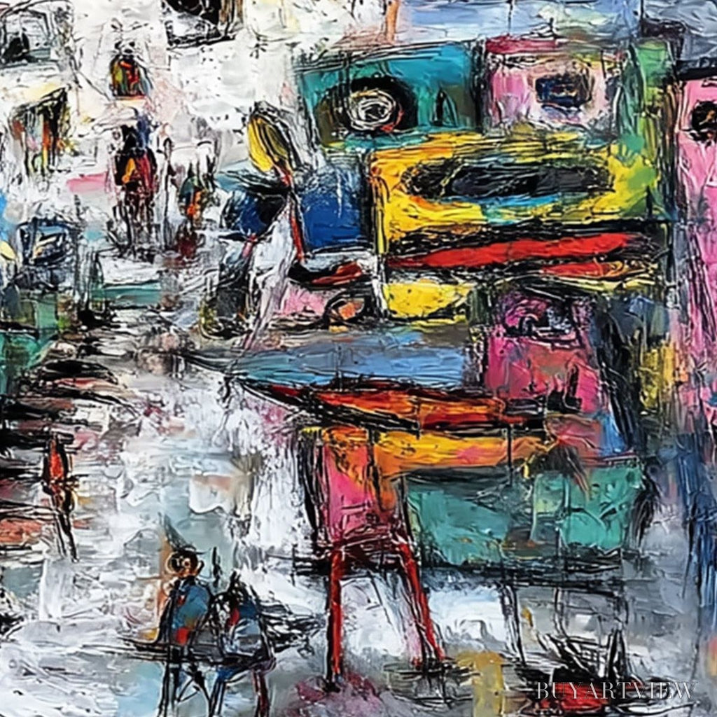 ARTOVITAS Urban Fantasia – Vibrant and Textured Abstract Cityscape Painting - image 3
