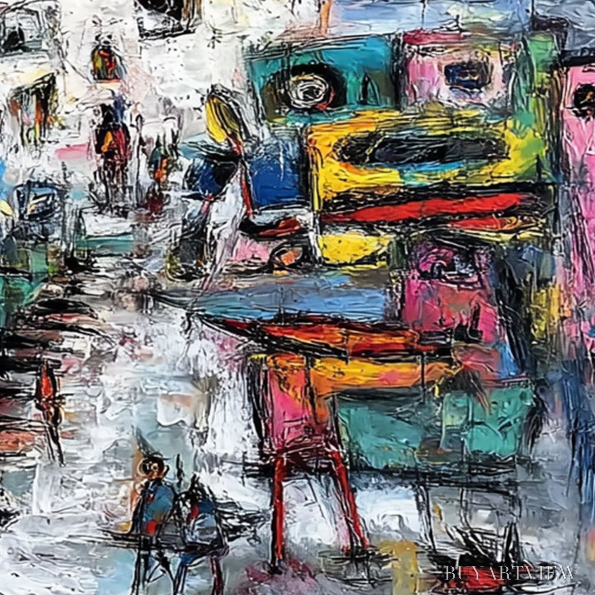 ARTOVITAS Urban Fantasia – Vibrant and Textured Abstract Cityscape Painting - image 3