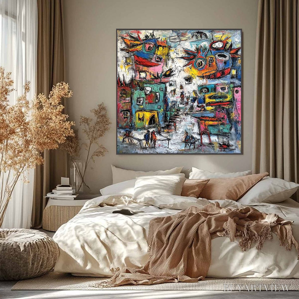 ARTOVITAS Urban Fantasia – Vibrant and Textured Abstract Cityscape Painting - image 4