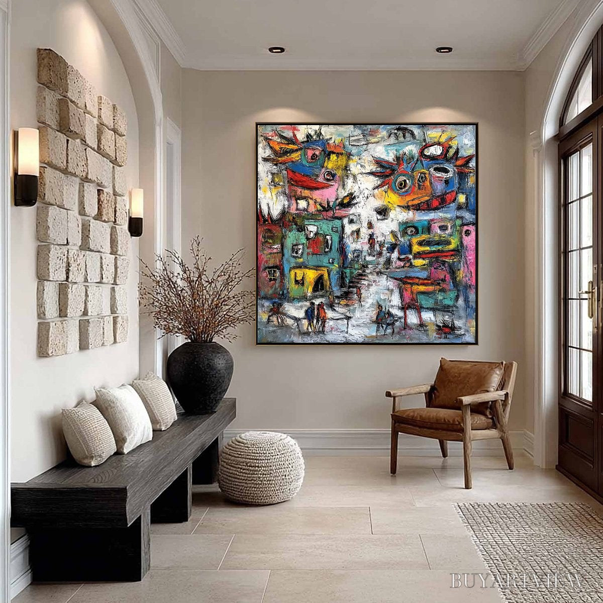 ARTOVITAS Urban Fantasia – Vibrant and Textured Abstract Cityscape Painting - image 6