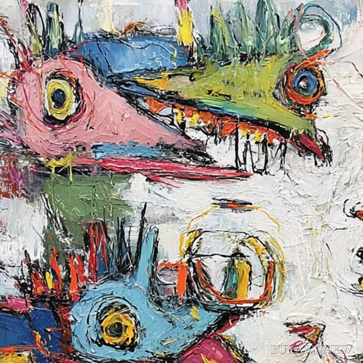 ARTOVITAS Creature Carnival – Colorful Abstract Impasto Painting with Whimsical Figures - image 3