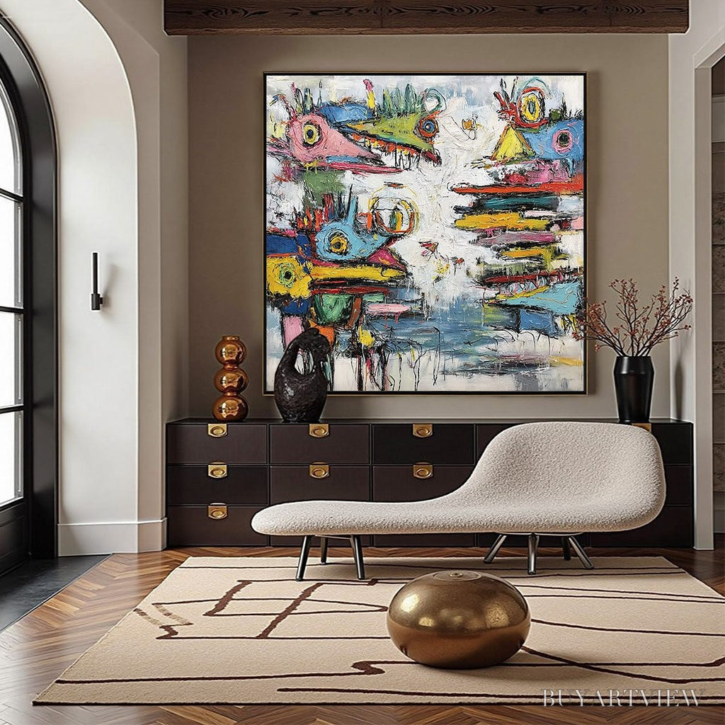 ARTOVITAS Creature Carnival – Colorful Abstract Impasto Painting with Whimsical Figures - image 4
