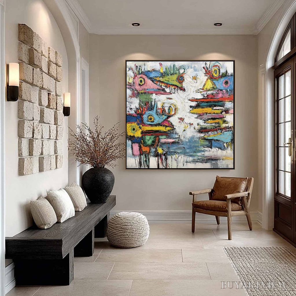 ARTOVITAS Creature Carnival – Colorful Abstract Impasto Painting with Whimsical Figures - image 6