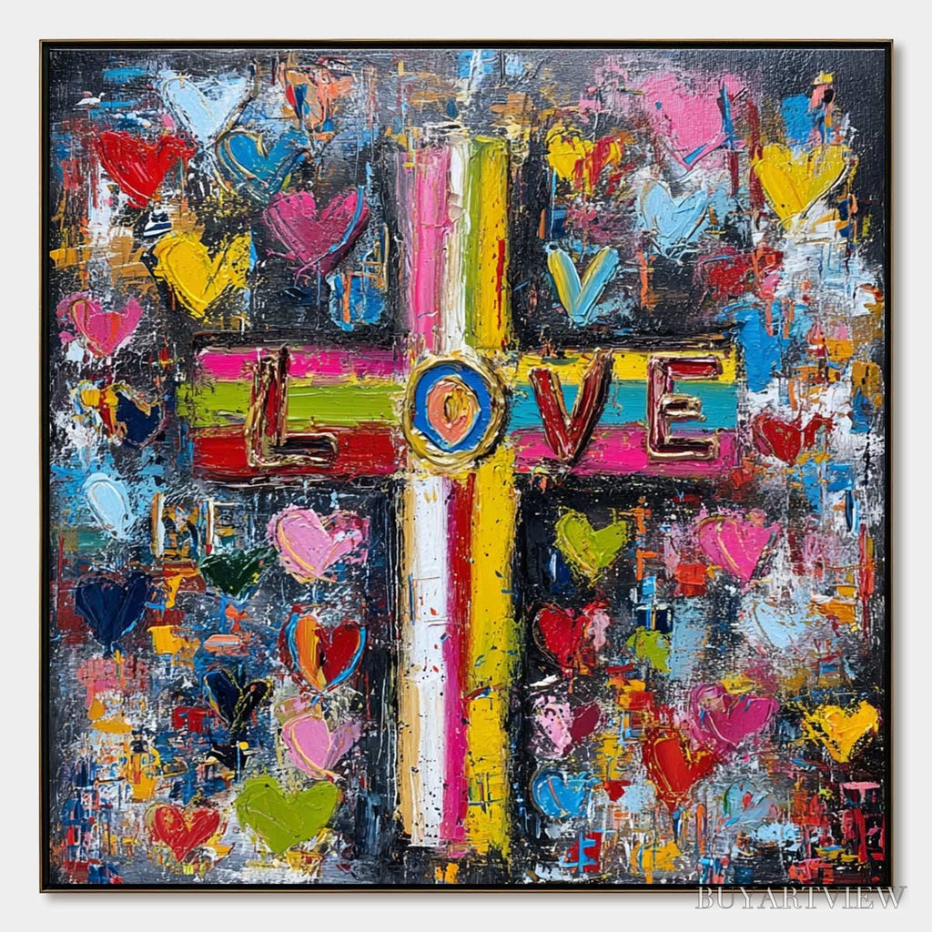 ARTOVITAS Divine Embrace – Colorful Textured Abstract Painting of Love and Faith - image 1