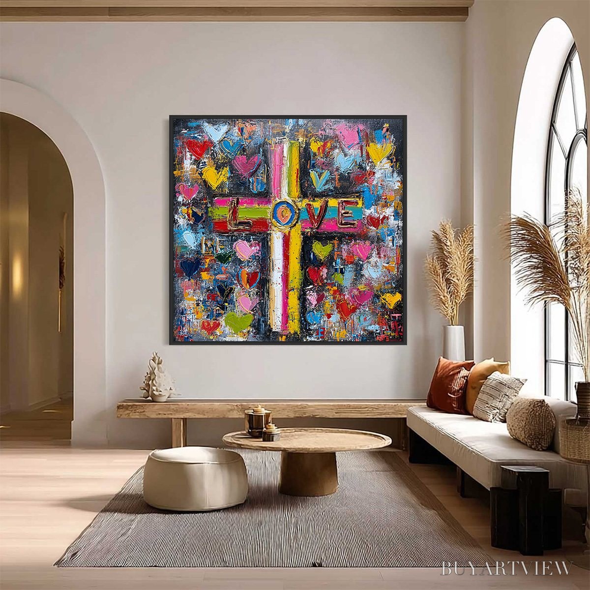 ARTOVITAS Divine Embrace – Colorful Textured Abstract Painting of Love and Faith - image 2