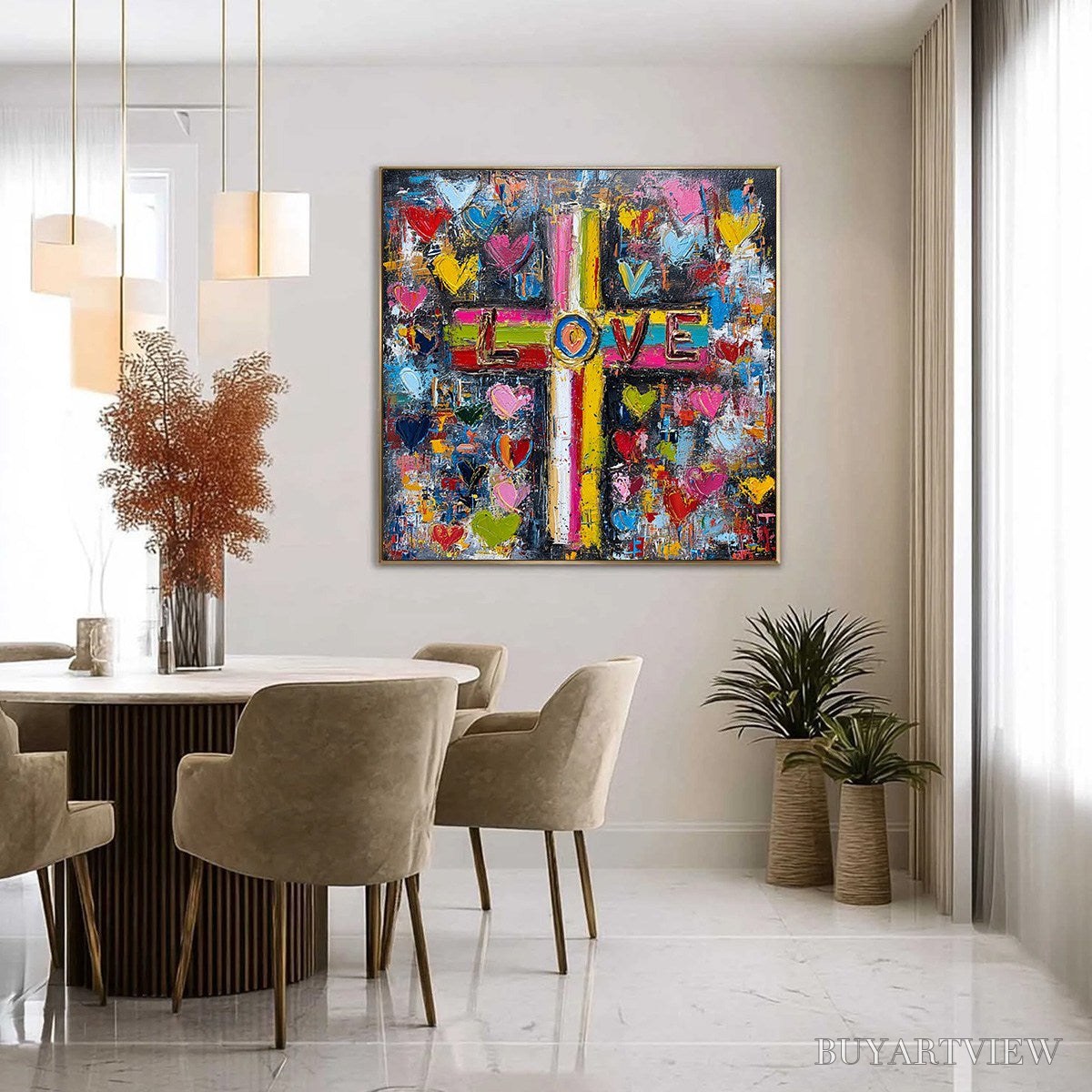 ARTOVITAS Divine Embrace – Colorful Textured Abstract Painting of Love and Faith - image 4