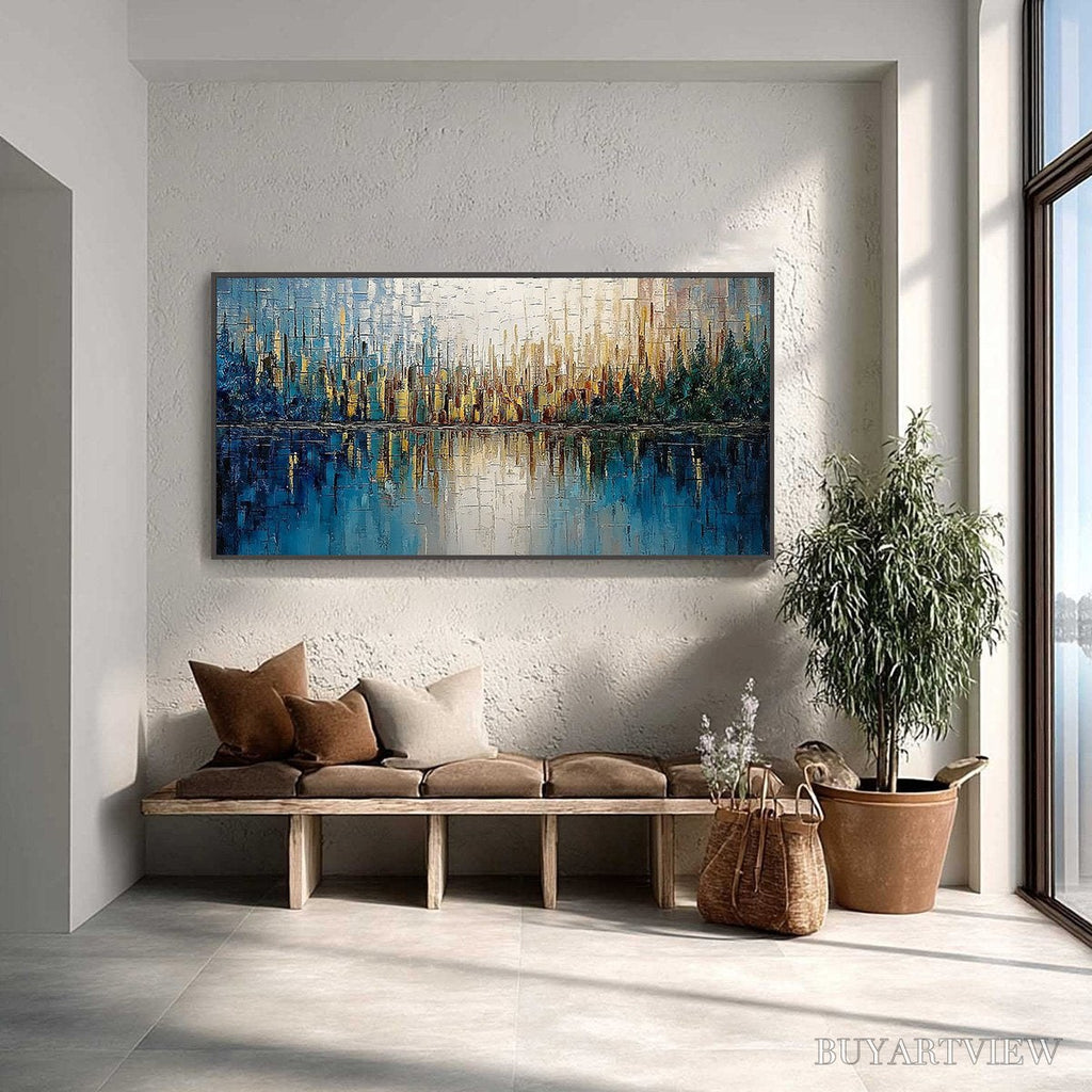 ARTOVITAS Golden Horizon – Textured Abstract Cityscape Reflection Oil Painting - image 2