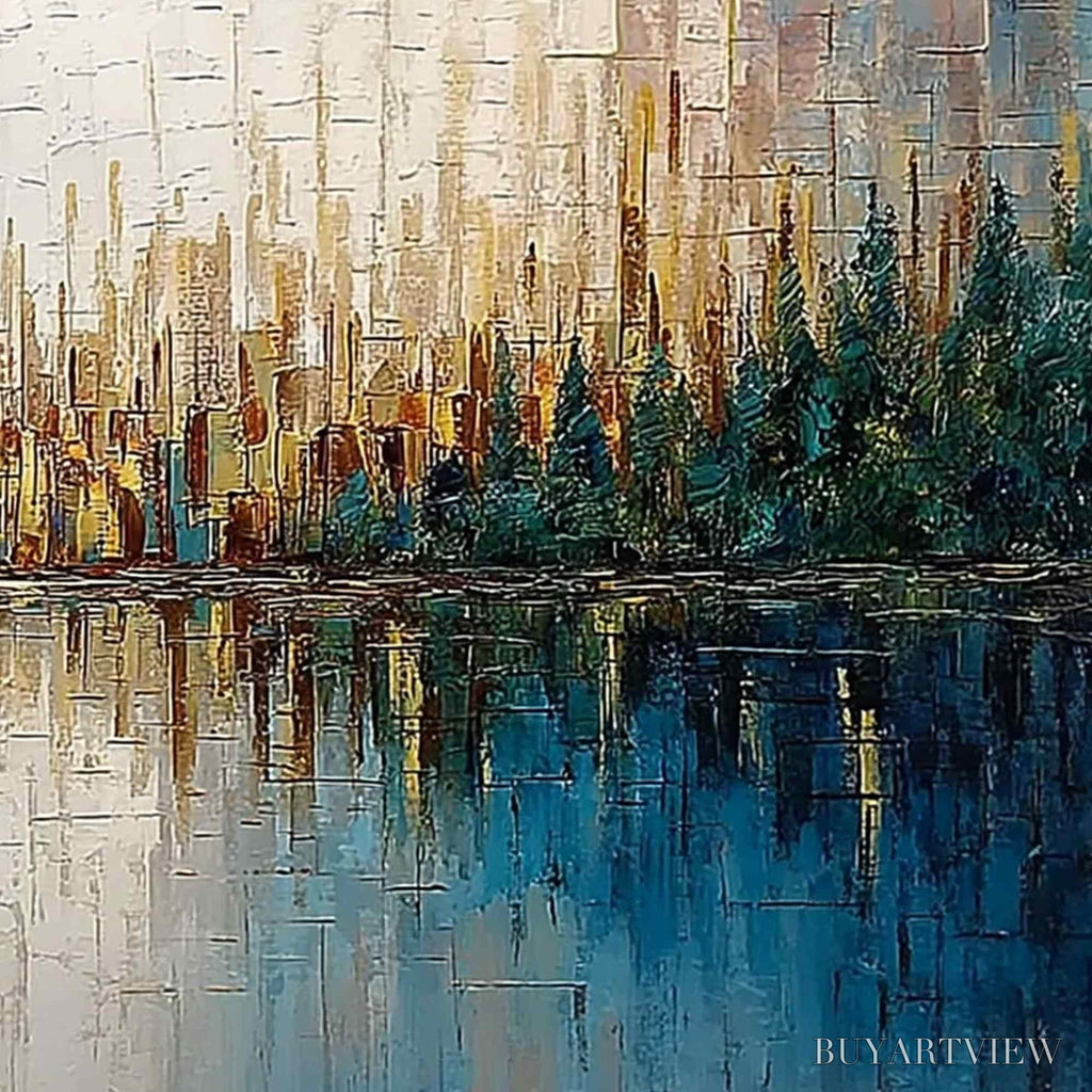 ARTOVITAS Golden Horizon – Textured Abstract Cityscape Reflection Oil Painting - image 5