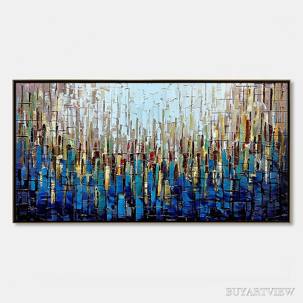 ARTOVITAS Urban Twilight – Heavily Textured Abstract Cityscape Oil Painting - image 1