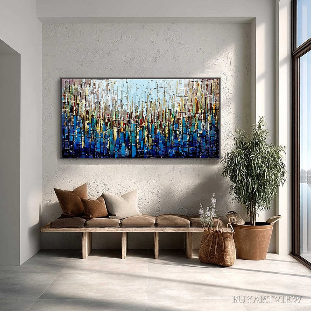 ARTOVITAS Urban Twilight – Heavily Textured Abstract Cityscape Oil Painting - image 2