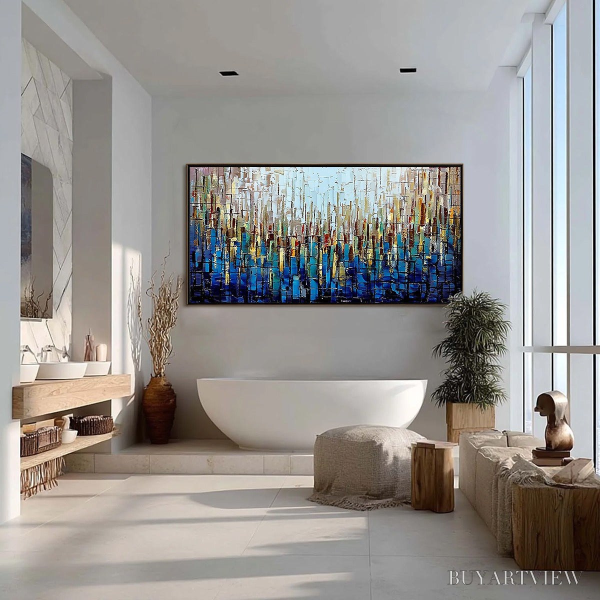 ARTOVITAS Urban Twilight – Heavily Textured Abstract Cityscape Oil Painting - image 4