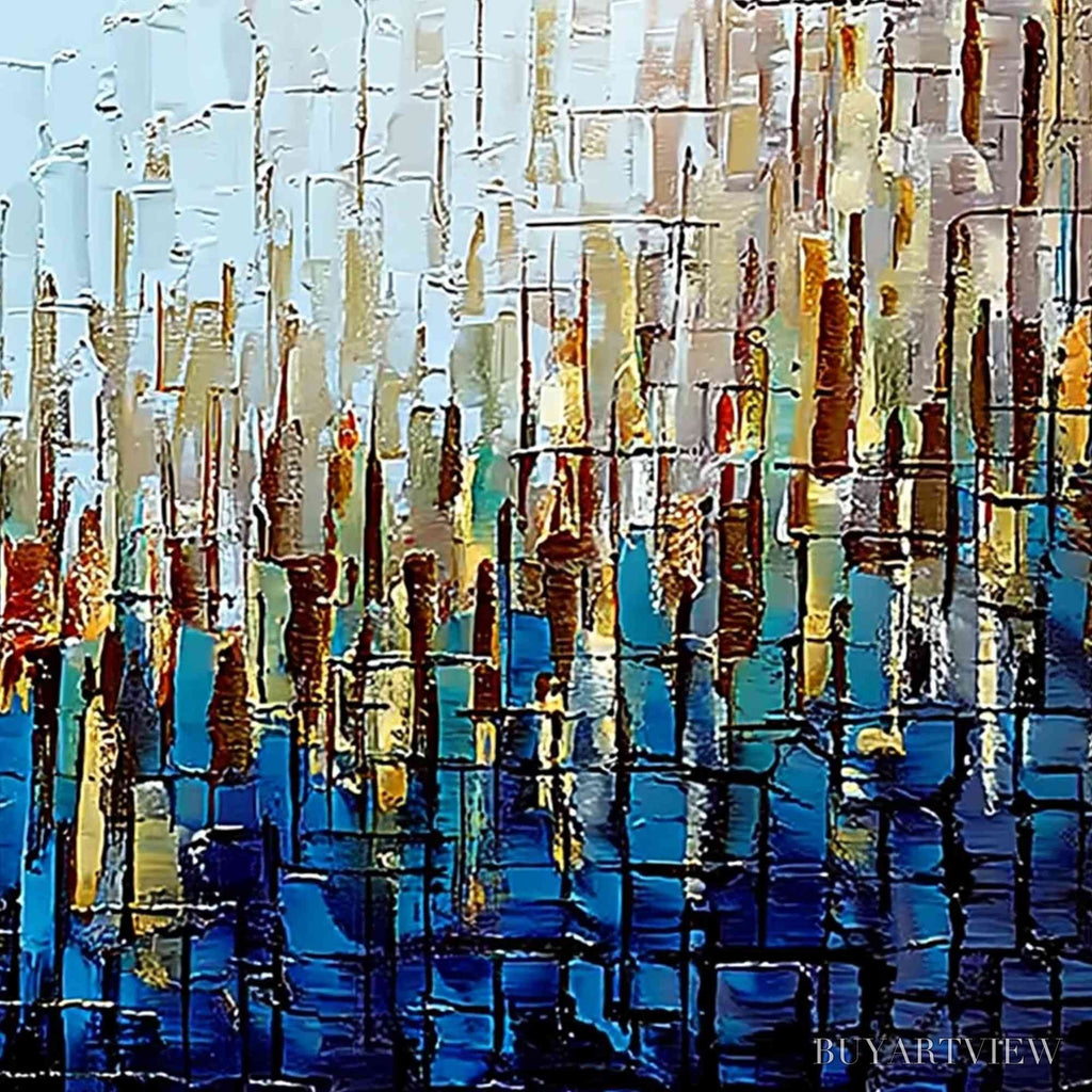 ARTOVITAS Urban Twilight – Heavily Textured Abstract Cityscape Oil Painting - image 5