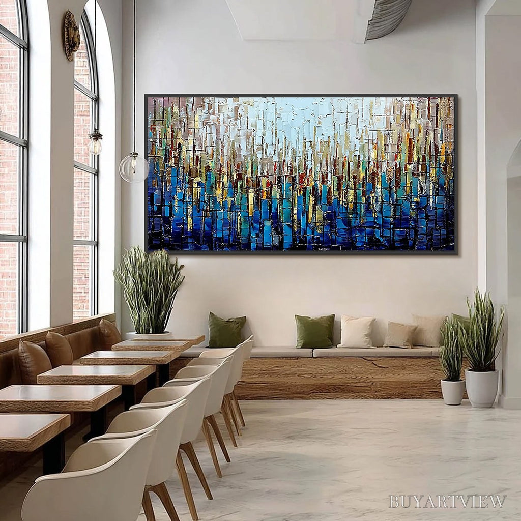 ARTOVITAS Urban Twilight – Heavily Textured Abstract Cityscape Oil Painting - image 6
