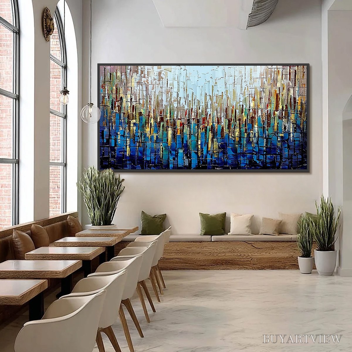 ARTOVITAS Urban Twilight – Heavily Textured Abstract Cityscape Oil Painting - image 6