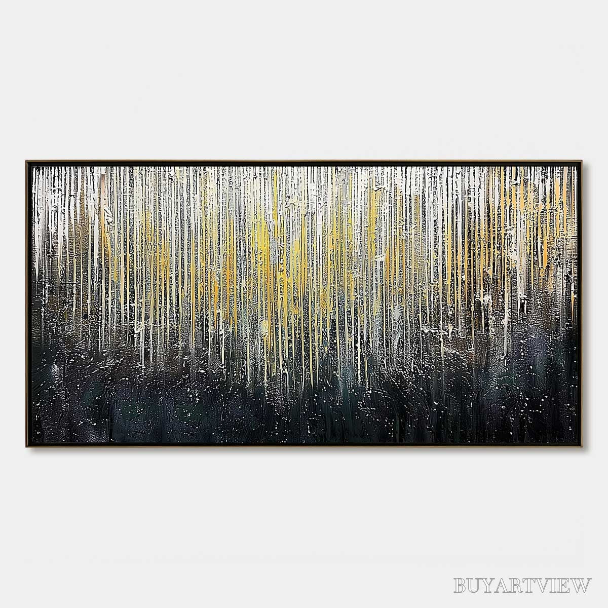 ARTOVITAS Golden Cascade – Large Textured Abstract Gold and Black Painting - image 1