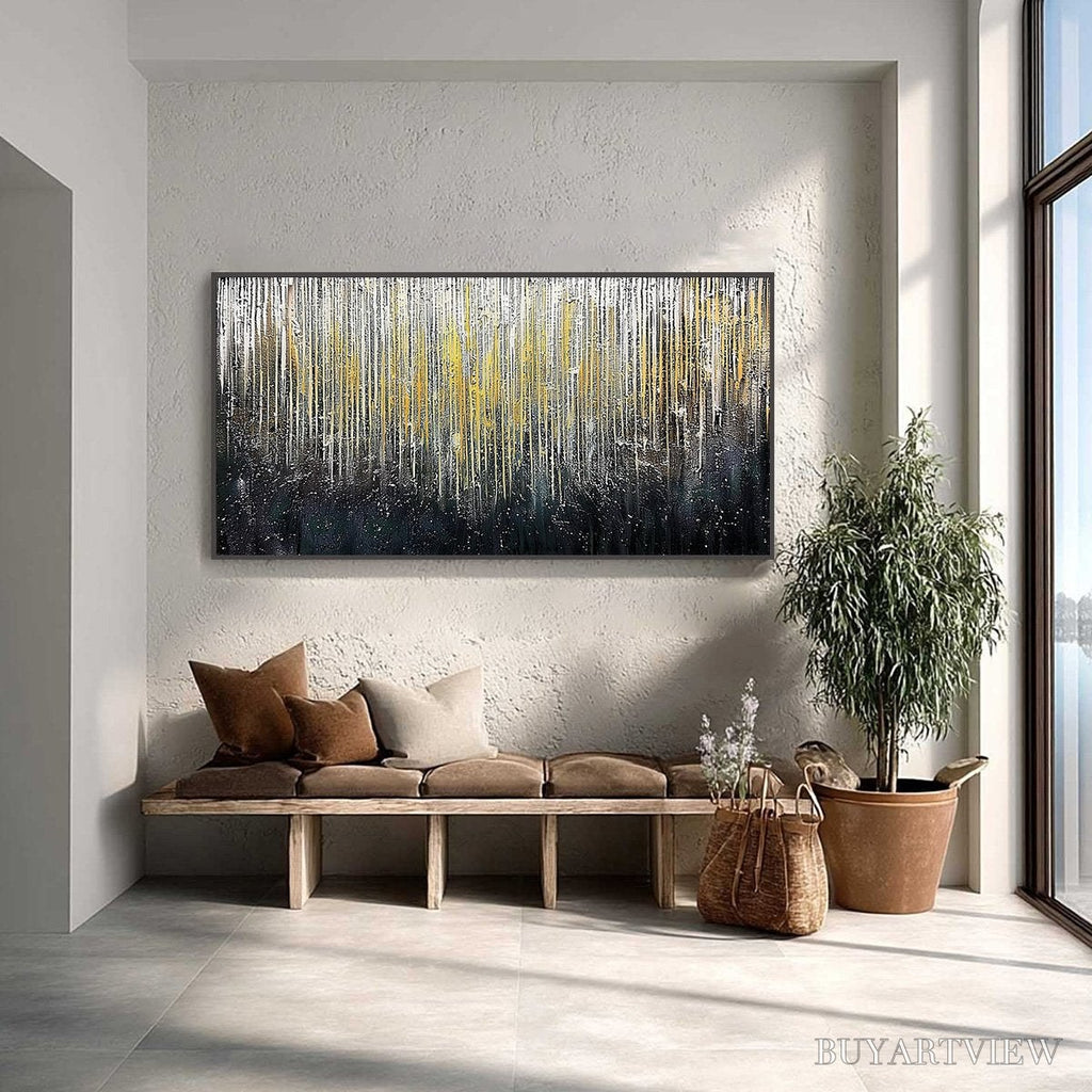 ARTOVITAS Golden Cascade – Large Textured Abstract Gold and Black Painting - image 2