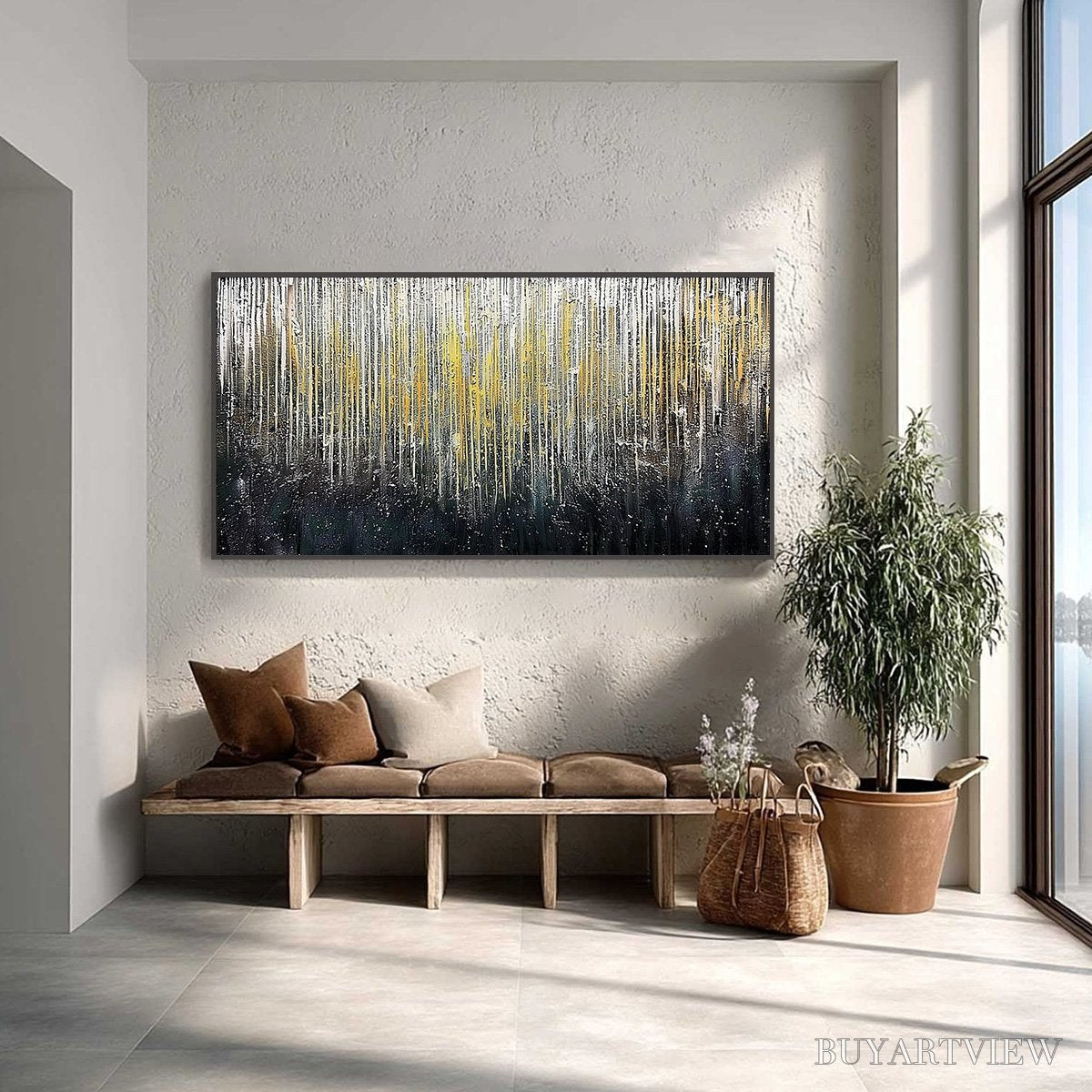 ARTOVITAS Golden Cascade – Large Textured Abstract Gold and Black Painting - image 2